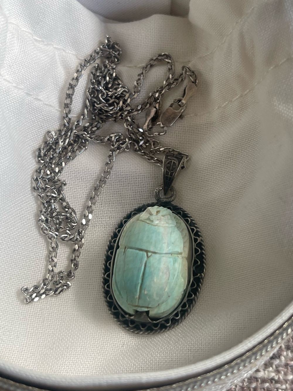 Sterling Scarab Egyptian Revival Pendant Necklace